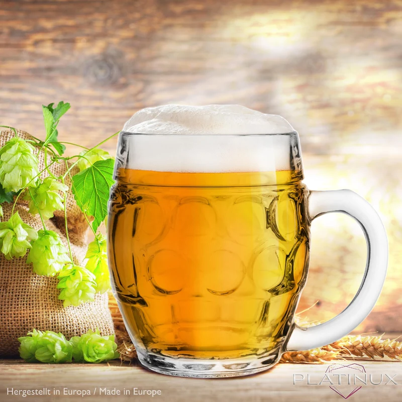 PLATINUX Biergläser mit Henkel 500ml (max.610ml) aus Glas Set 6-Teilig Maßkrug