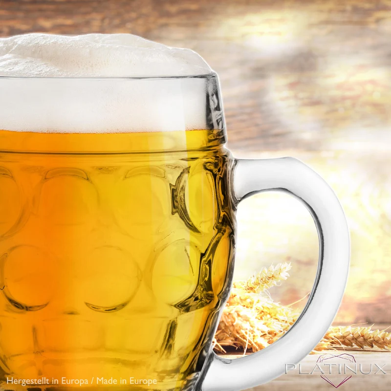PLATINUX Biergläser mit Henkel 500ml (max.610ml) aus Glas Set 6-Teilig Maßkrug