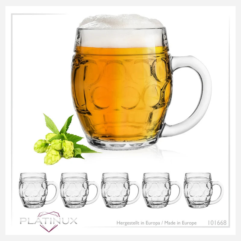 PLATINUX Biergläser mit Henkel 500ml (max.610ml) aus Glas Set 6-Teilig Maßkrug