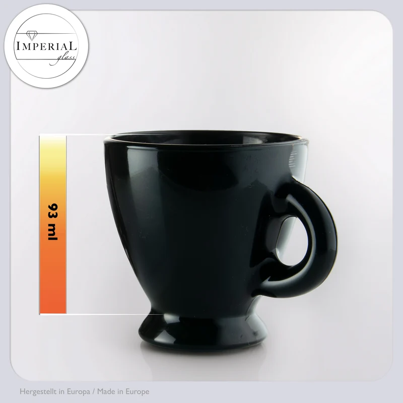 PLATINUX Espressotassen Set 2 schwarze Espressogläser mit Untertassen aus Glas 93 ml
