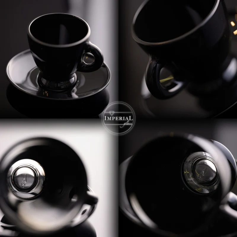 PLATINUX Espressotassen Set 2 schwarze Espressogläser mit Untertassen aus Glas 93 ml