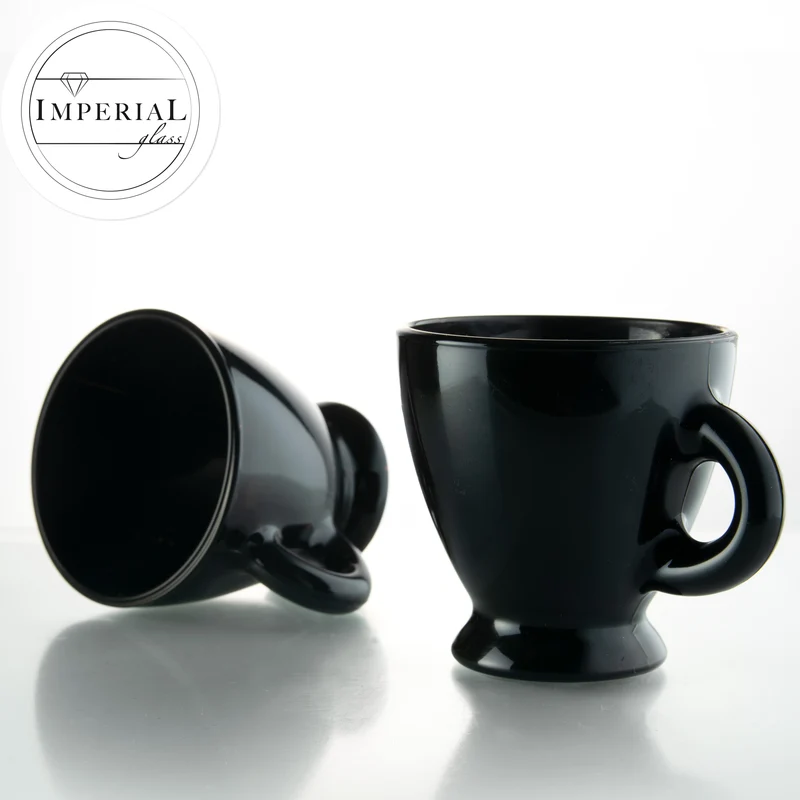PLATINUX Espressotassen Set 2 schwarze Espressogläser mit Untertassen aus Glas 93 ml