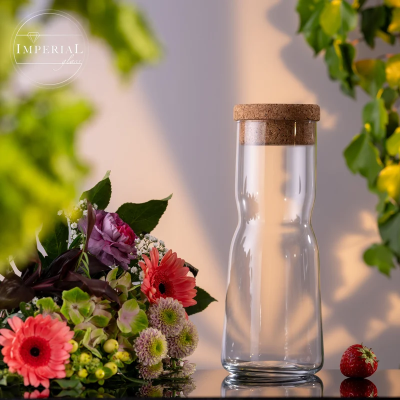 PLATINUX Karaffe mit Korkenverschluss und 6 Trinkgläsern X-Form 1000ml / 200ml aus Crystalline Glas "CrossLine" Spülmaschinenfest