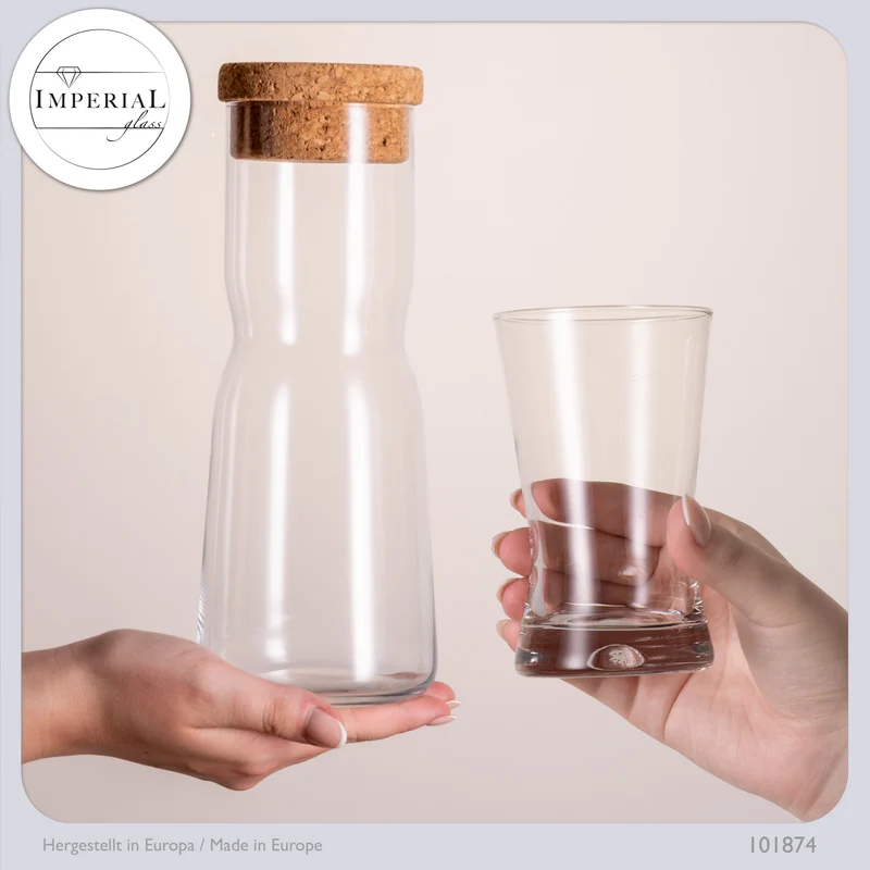 PLATINUX Karaffe mit Korkenverschluss und 6 Trinkgläsern X-Form 1000ml / 200ml aus Crystalline Glas "CrossLine" Spülmaschinenfest