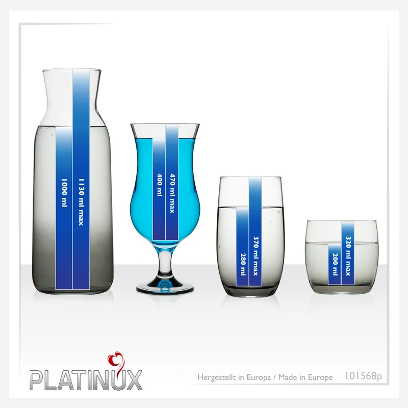 PLATINUX Trinkgläser Set & Karaffe mit Schwarzen Ombré Effekt 19 Teilig aus Glas