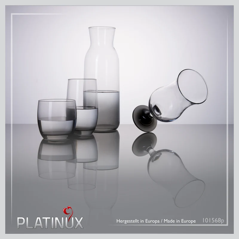 PLATINUX Trinkgläser Set & Karaffe mit Schwarzen Ombré Effekt 19 Teilig aus Glas