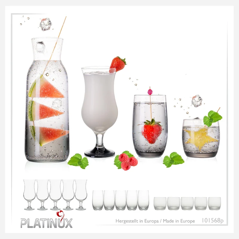 PLATINUX Trinkgläser Set & Karaffe mit Schwarzen Ombré Effekt 19 Teilig aus Glas