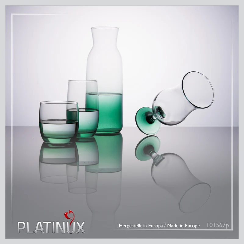 PLATINUX Trinkgläser Set & Karaffe mit Grünem Ombré Effekt 19 Teilig aus Glas
