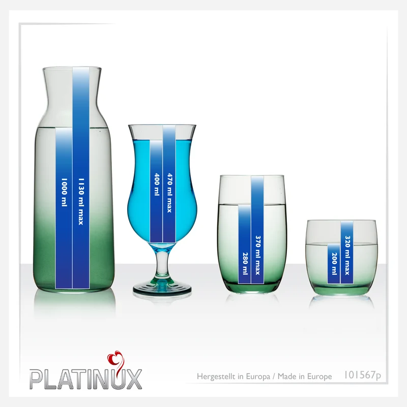 PLATINUX Trinkgläser Set & Karaffe mit Grünem Ombré Effekt 19 Teilig aus Glas