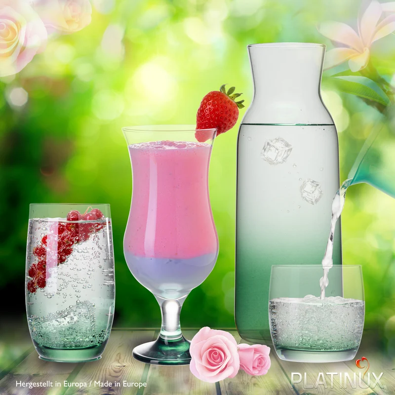 PLATINUX Trinkgläser Set & Karaffe mit Grünem Ombré Effekt 19 Teilig aus Glas
