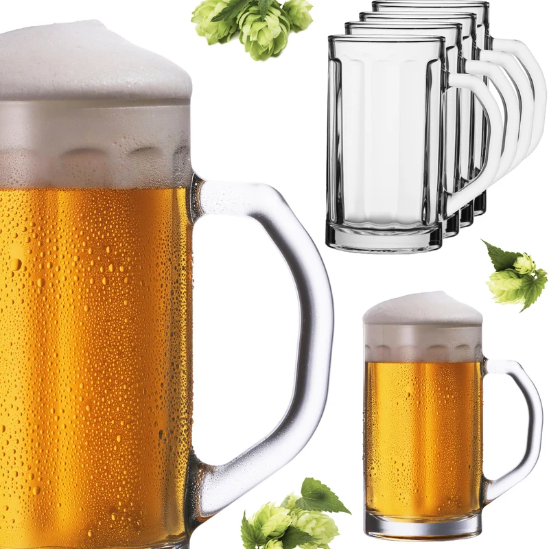 PLATINUX Bierseidel mit Henkel Set 6-Teilig 500ml (max. 650ml) Maßkrug aus Glas