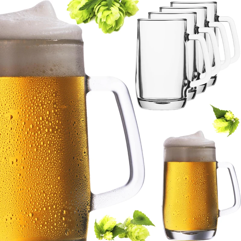 PLATINUX Bierseidel mit Henkel Set 6-Teilig 500ml (max. 580ml) Maßkrug aus Glas
