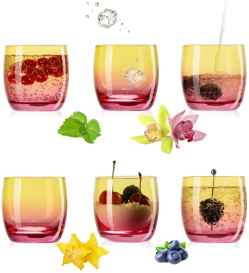 PLATINUX Trinkgläser Gelb-Rosa aus Glas Bunt Set 6 Stück 200ml (max.320ml)