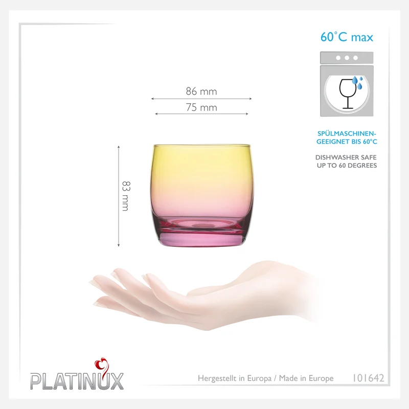 PLATINUX Trinkgläser Gelb-Rosa aus Glas Bunt Set 6 Stück 200ml (max.320ml)