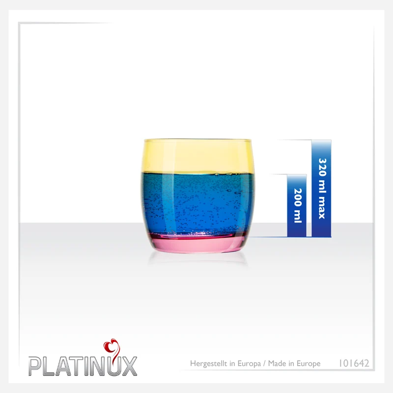 PLATINUX Trinkgläser Gelb-Rosa aus Glas Bunt Set 6 Stück 200ml (max.320ml)
