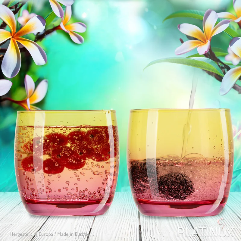 PLATINUX Trinkgläser Gelb-Rosa aus Glas Bunt Set 6 Stück 200ml (max.320ml)