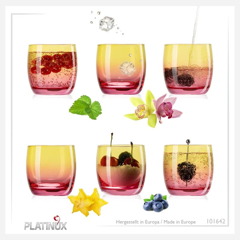 PLATINUX Trinkgläser Gelb-Rosa aus Glas Bunt Set 6 Stück 200ml (max.320ml)