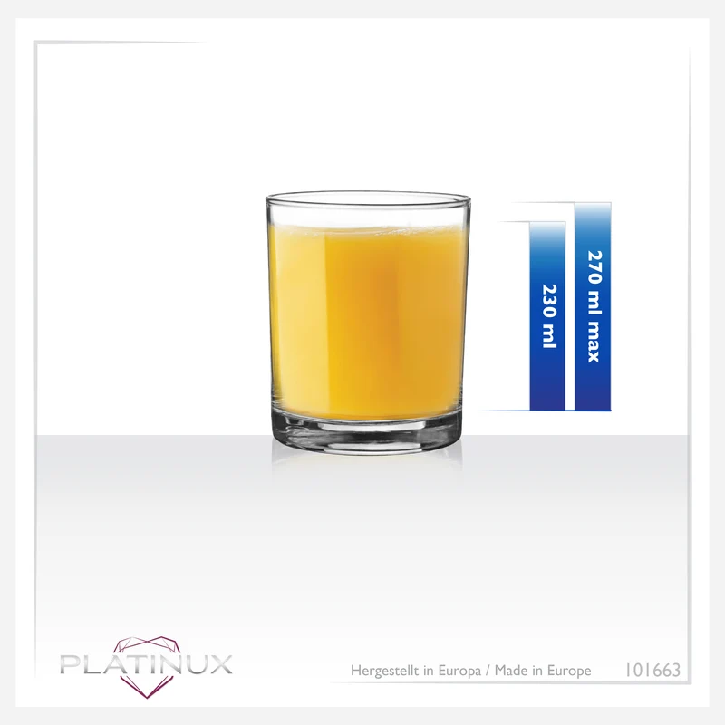 PLATINUX Trinkgläser aus Glas 230ml (max. 270ml) Set 6-Teilig Spülmaschinenfest