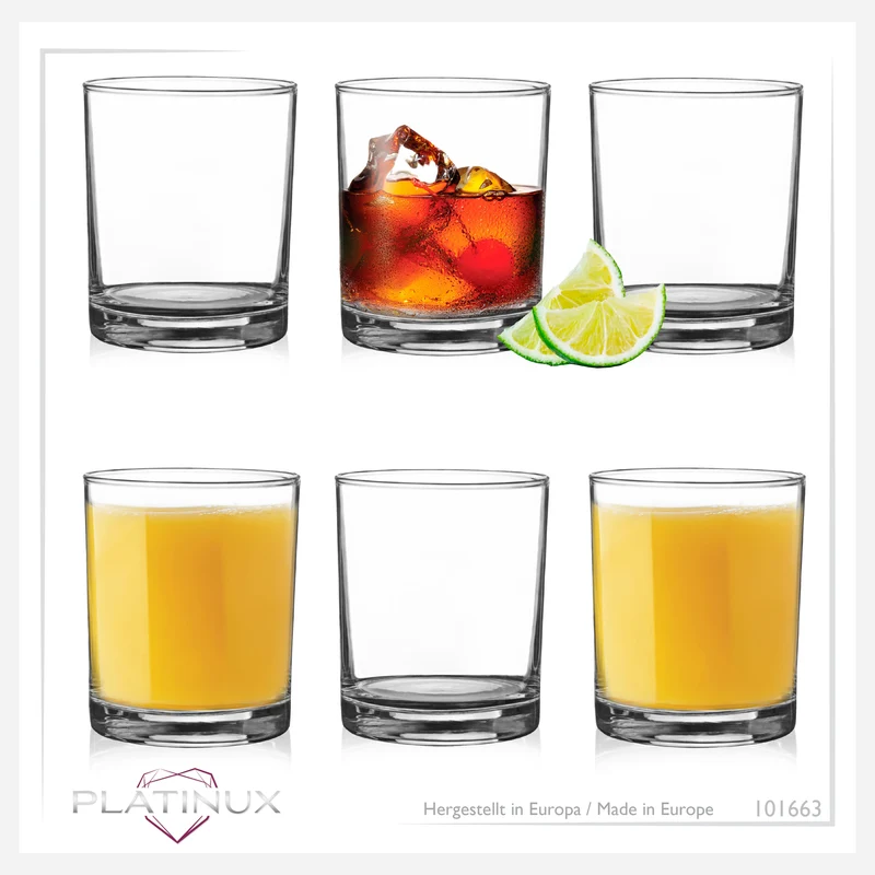 PLATINUX Trinkgläser aus Glas 230ml (max. 270ml) Set 6-Teilig Spülmaschinenfest