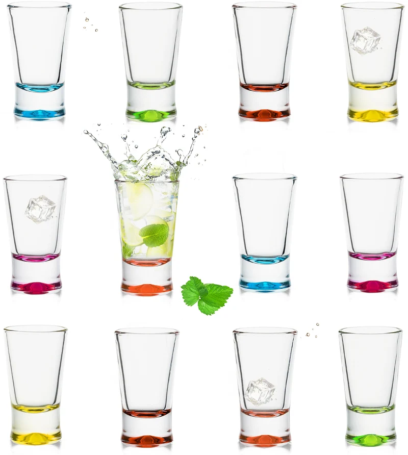 PLATINUX Shotgläser Set 12 Teilig bunt Schnapsgläser 2,5cl