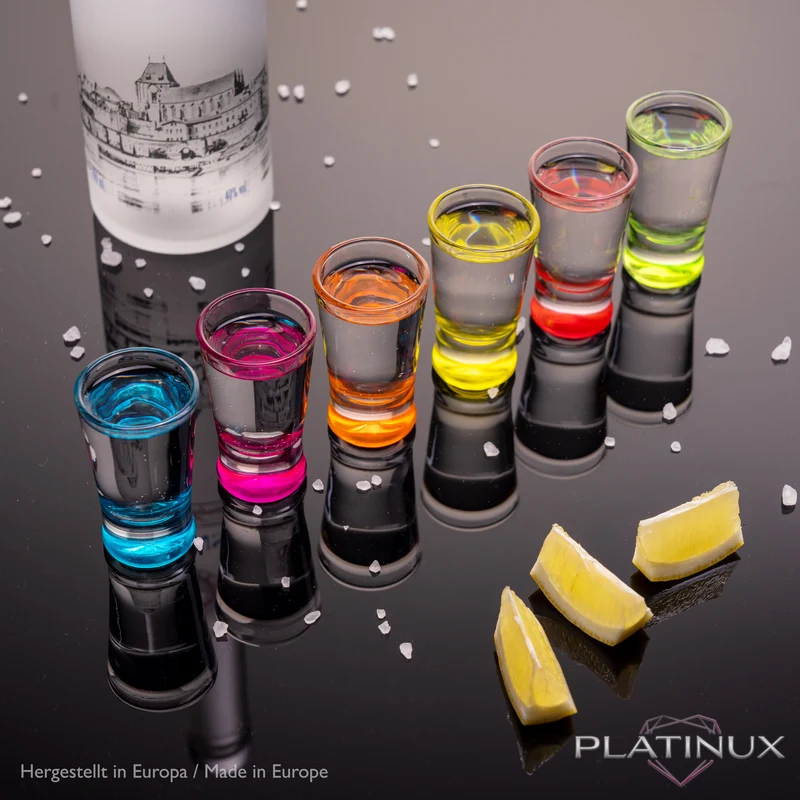 PLATINUX Shotgläser Set 12 Teilig bunt Schnapsgläser 2,5cl
