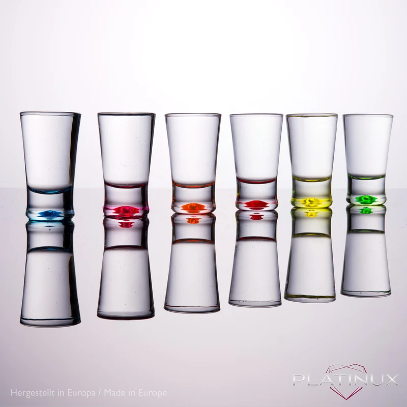 PLATINUX Shotgläser Set 12 Teilig bunt Schnapsgläser 2,5cl