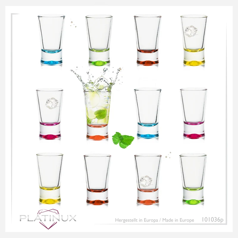 PLATINUX Shotgläser Set 12 Teilig bunt Schnapsgläser 2,5cl