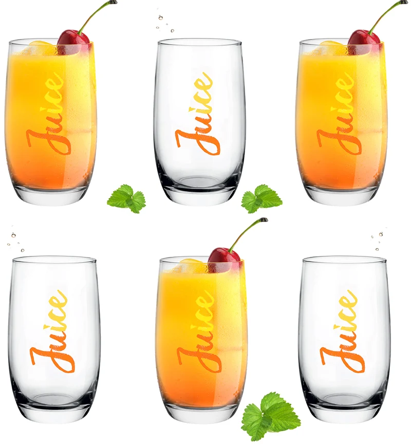 PLATINUX Elegante hohe Trinkgläser mit Juice-Print 320ml (max. 380ml) Set 6 Teilig aus Glas