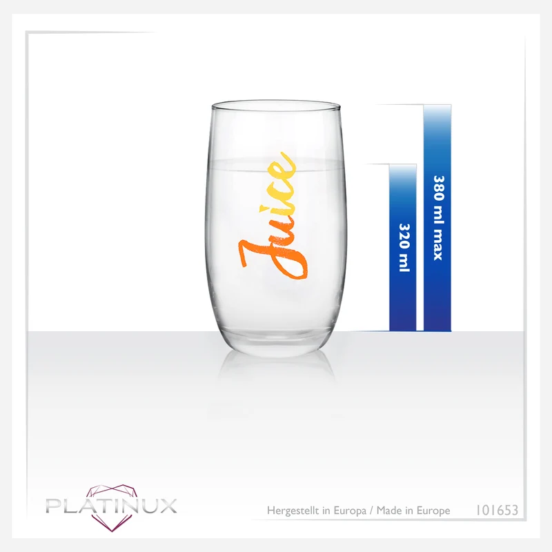 PLATINUX Elegante hohe Trinkgläser mit Juice-Print 320ml (max. 380ml) Set 6 Teilig aus Glas