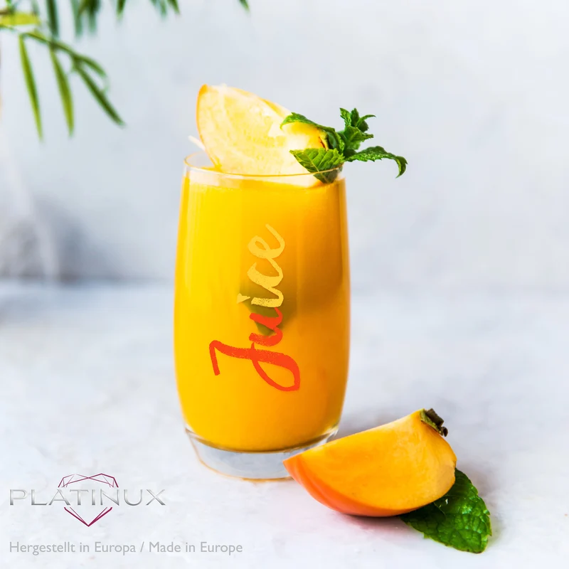 PLATINUX Elegante hohe Trinkgläser mit Juice-Print 320ml (max. 380ml) Set 6 Teilig aus Glas