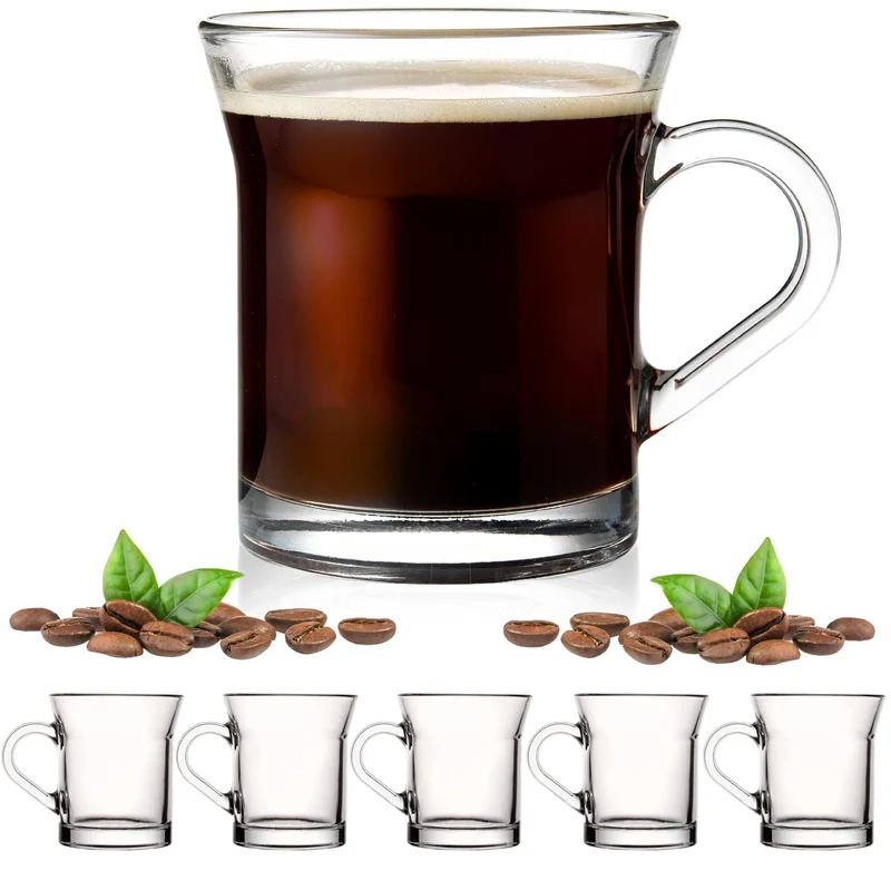 PLATINUX Kaffeegläser mit Henkel aus Glas 220ml (max.280ml) Set 6-Teilig