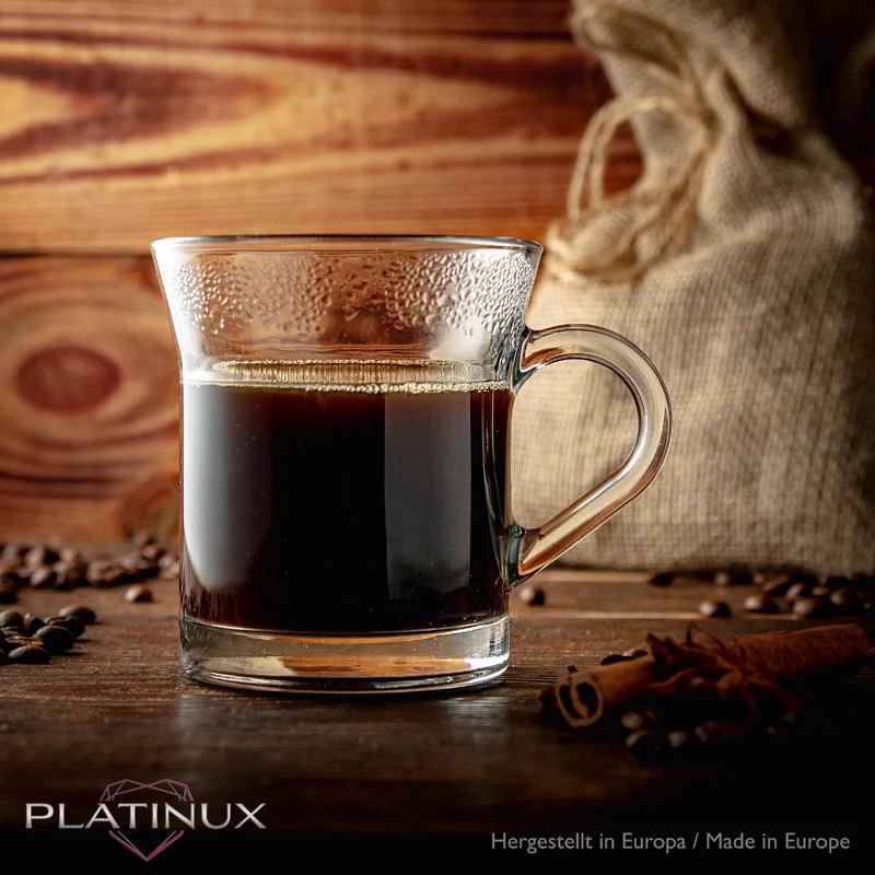 PLATINUX Kaffeegläser mit Henkel aus Glas 220ml (max.280ml) Set 6-Teilig