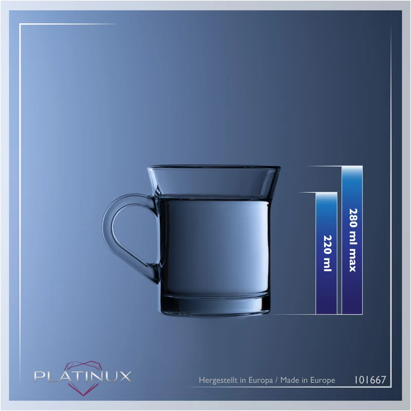 PLATINUX Kaffeegläser mit Henkel aus Glas 220ml (max.280ml) Set 6-Teilig