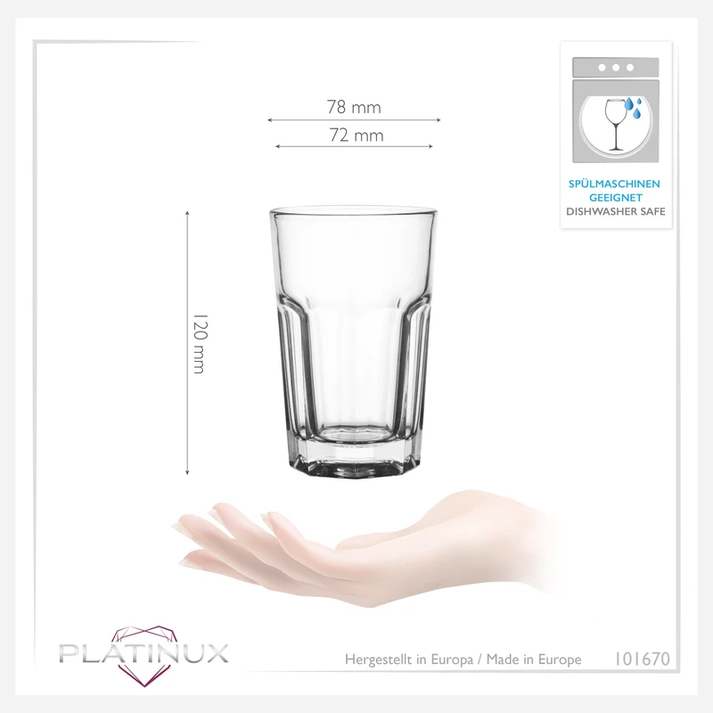 PLATINUX Allzweck-Trinkgläser 230ml (max.280ml) Set 6-Teilig aus Glas
