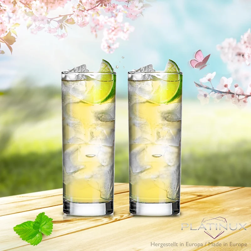 PLATINUX Hohe Trinkgläser aus Glas 340ml (max.350ml) Set 6-Teilig