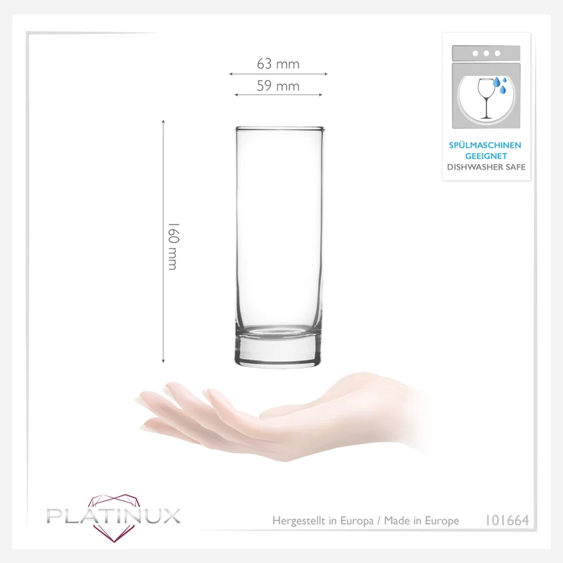 PLATINUX Hohe Trinkgläser aus Glas 340ml (max.350ml) Set 6-Teilig