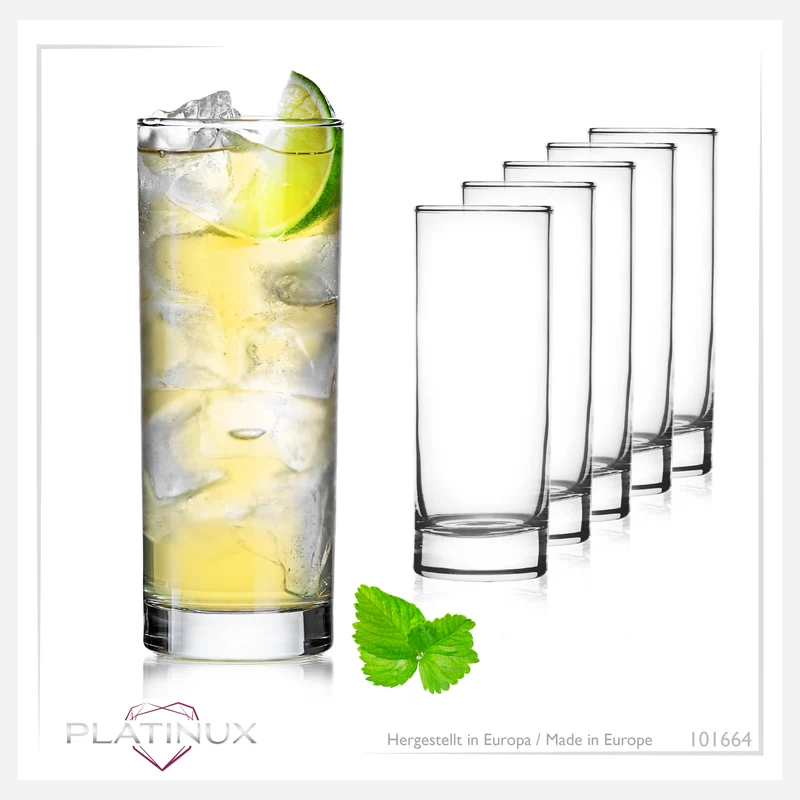 PLATINUX Hohe Trinkgläser aus Glas 340ml (max.350ml) Set 6-Teilig