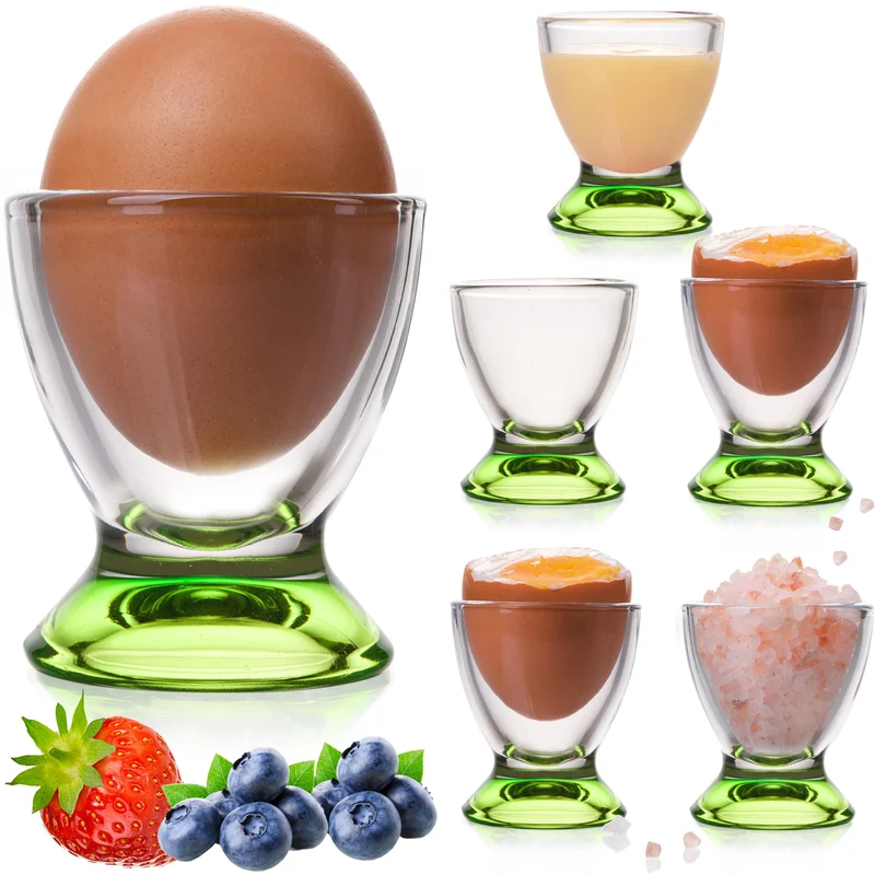 PLATINUX Grüne Eierbecher Set (6-Teilig) aus Glas Eierständer