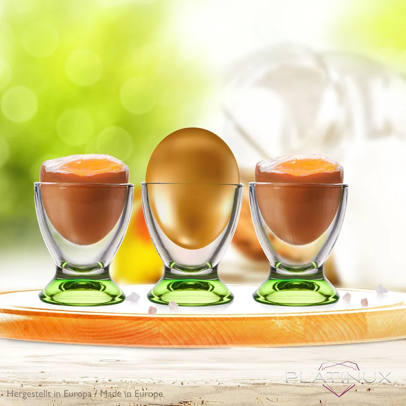 PLATINUX Grüne Eierbecher Set (6-Teilig) aus Glas Eierständer