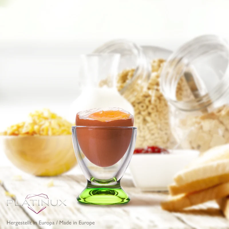 PLATINUX Grüne Eierbecher Set (6-Teilig) aus Glas Eierständer