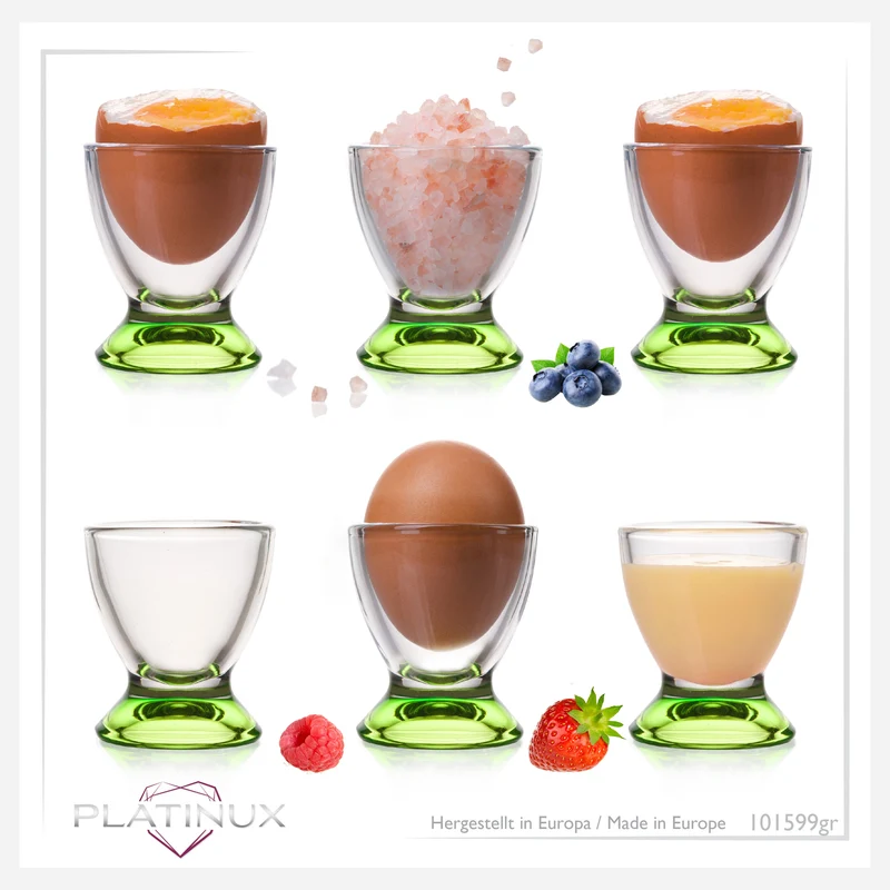 PLATINUX Grüne Eierbecher Set (6-Teilig) aus Glas Eierständer