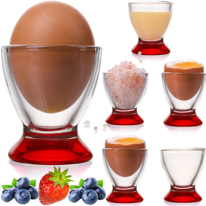 PLATINUX Rote Eierbecher Set (6-Teilig) aus Glas Eierständer
