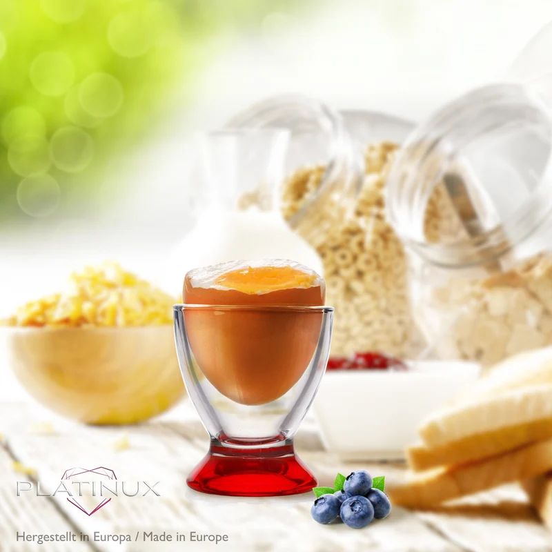 PLATINUX Rote Eierbecher Set (6-Teilig) aus Glas Eierständer