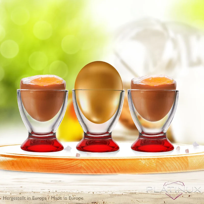 PLATINUX Rote Eierbecher Set (6-Teilig) aus Glas Eierständer