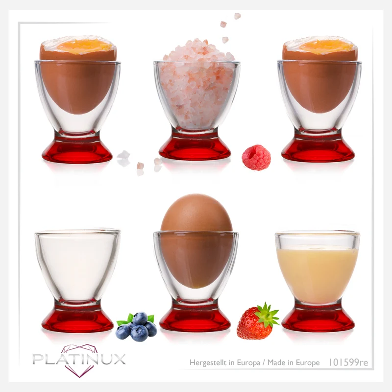 PLATINUX Rote Eierbecher Set (6-Teilig) aus Glas Eierständer