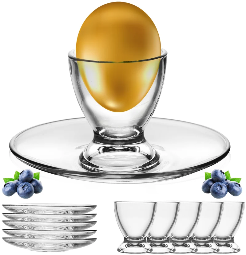 PLATINUX Eierbecher mit Untertasse aus Glas Set (12-Teilig) Eierständer