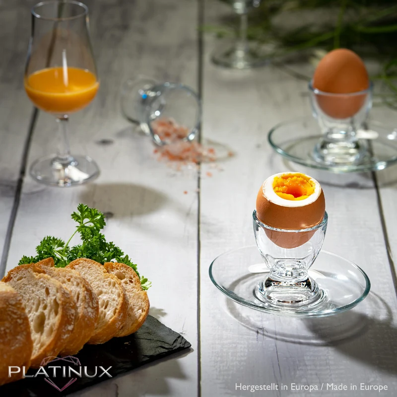 PLATINUX Eierbecher mit Untertasse aus Glas Set (12-Teilig) Eierständer