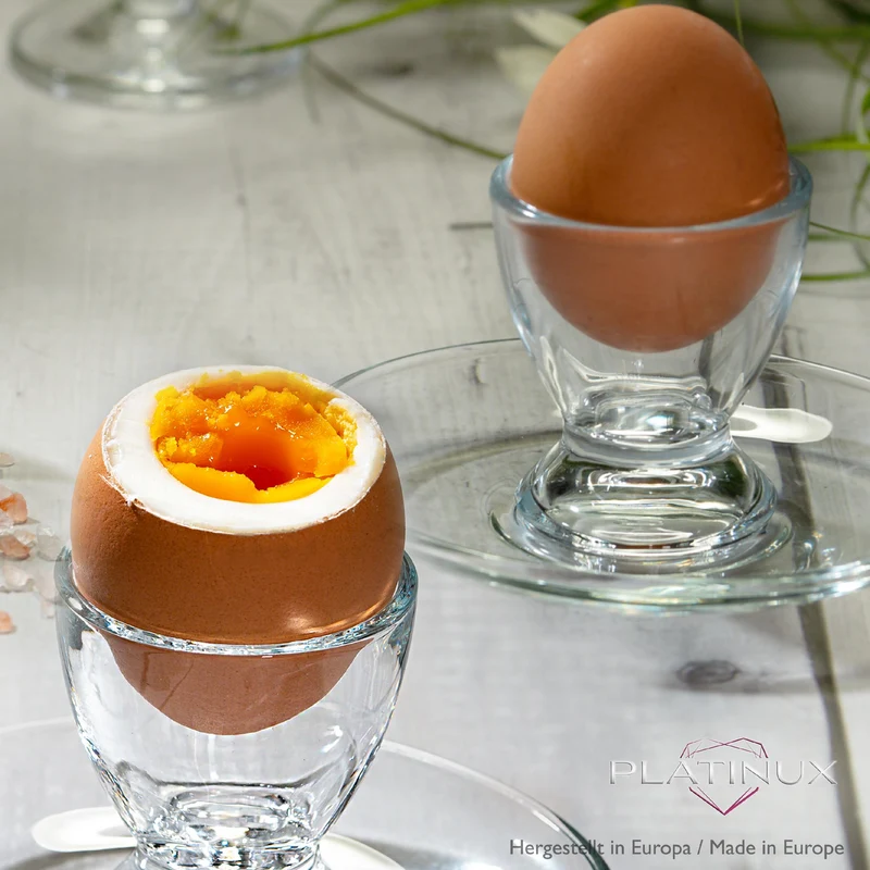 PLATINUX Eierbecher mit Untertasse aus Glas Set (12-Teilig) Eierständer