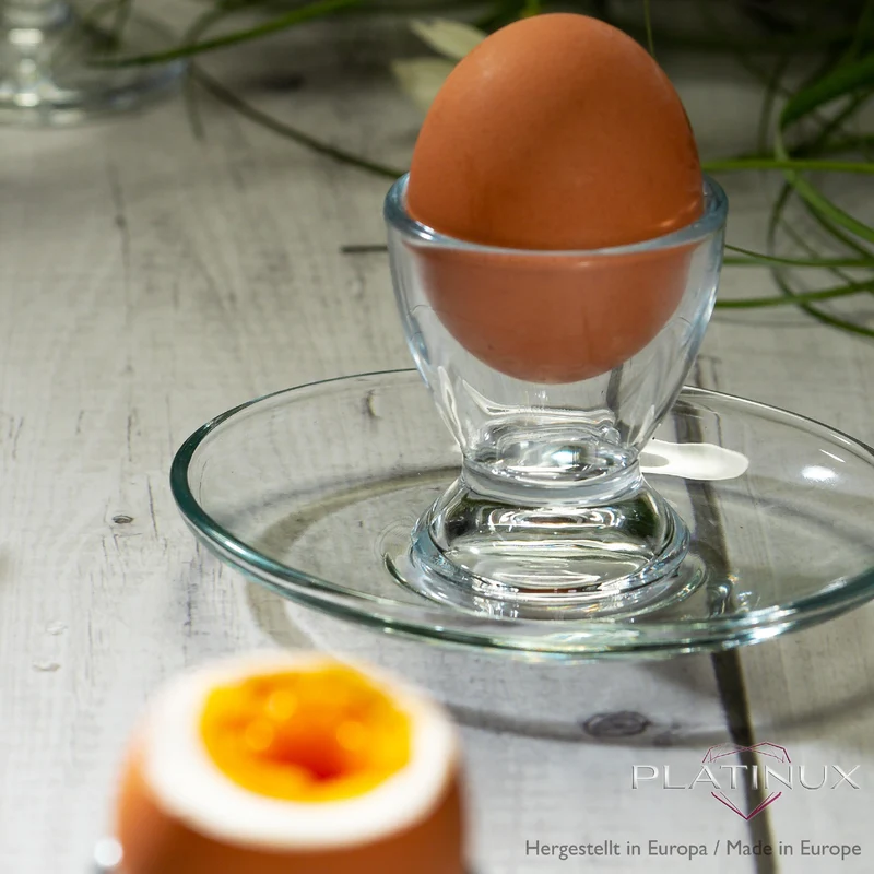 PLATINUX Eierbecher mit Untertasse aus Glas Set (12-Teilig) Eierständer