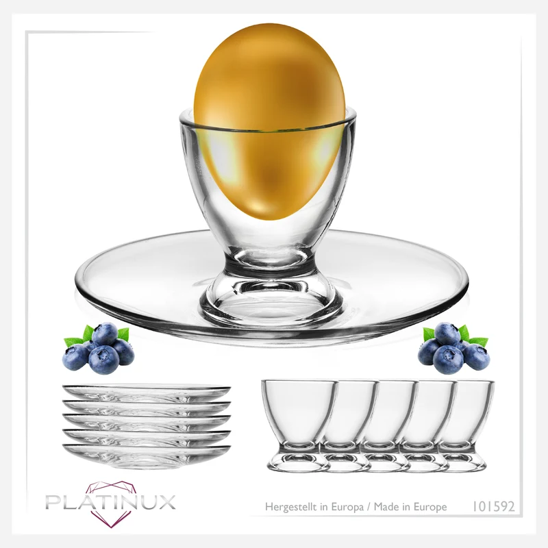 PLATINUX Eierbecher mit Untertasse aus Glas Set (12-Teilig) Eierständer